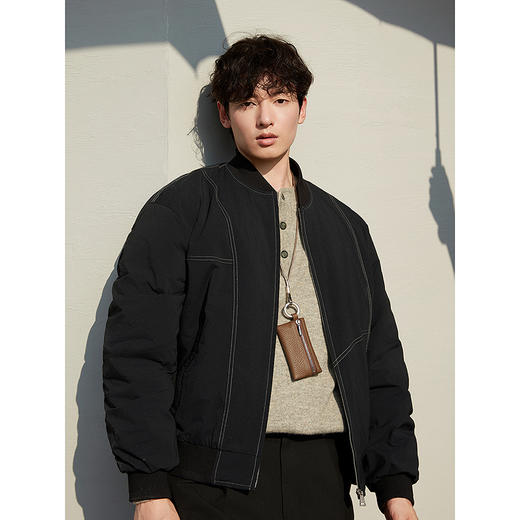 GXG男装 经典黑色不规则明线棒球领夹克棉服外套 25年冬季热卖 商品图2
