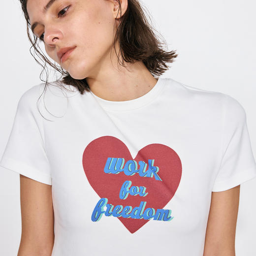 NUTH爱心撞色字母印花修身短款短袖T恤女 白色/灰色 商品图2