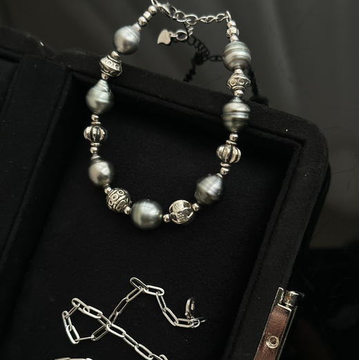 一款两戴 大溪地黑珍珠铂金灰 10mm + 螺纹 纯银 商品图2