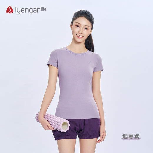 艾扬格 life C1221 瑜伽罗纹短袖T恤 短袖 软糯棉感 吸湿 亲肤轮式第二式立体精致刺绣  三色可选 商品图2