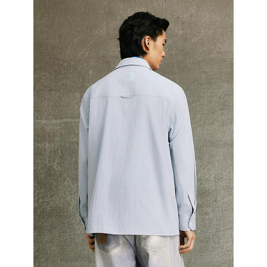 GXG男装 浅蓝色泡泡纱简约时尚翻领长袖衬衫25春季热卖G25X031004 商品图3