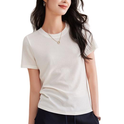「自j」全新升级【铂金会员128/天猫169/差价41】(00631)洛诗琳气质圆领天丝面膜T恤2026春夏新款正肩显瘦短袖上衣 商品图4