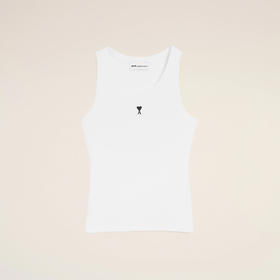 AMI PARIS 女士心形徽标棉质罗纹背心 白色 FTP811 JE0117 100