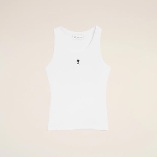 AMI PARIS 女士心形徽标棉质罗纹背心 白色 FTP811 JE0117 100 商品图0