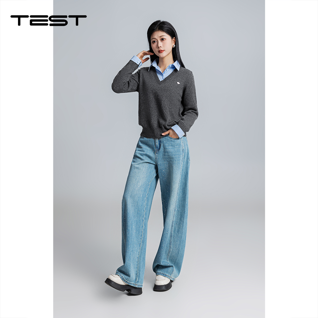 春上新时尚个性撞色针织假两件毛衣1261041