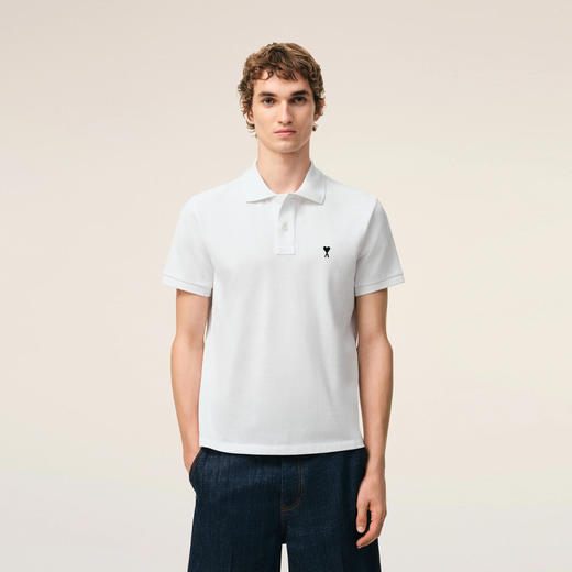 AMI PARIS 男士心形徽标刺绣棉质短袖polo衫 白色 HPL411 760 100 商品图1