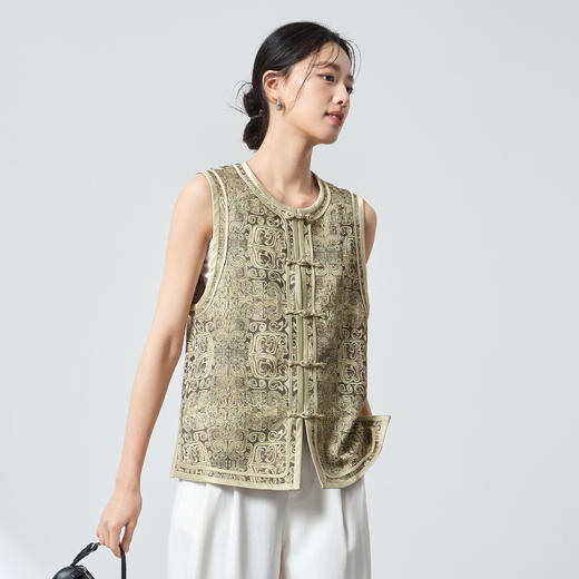 QS原创中式真丝羊毛混纺马甲重工提花高级轻奢马甲26春气质上衣2899 商品图1