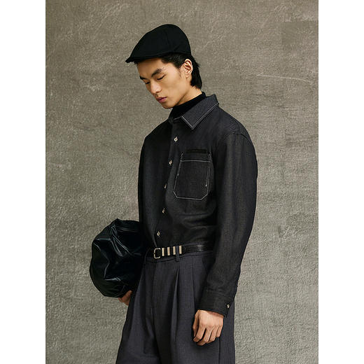 GXG男装 黑灰明线设计宽松时尚休闲长袖衬衫外套 春季热卖G25X031025 商品图2