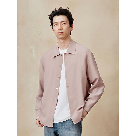 GXG男装 灰粉长袖衬衫休闲简约衬衣男外套25年夏季热卖G25X032036 商品图2