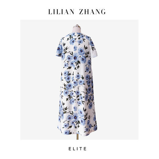 “定制”静奢风 「松弛度假风」 “雾蓝花信”青蓝菊影A摆连衣裙2501163 商品图2