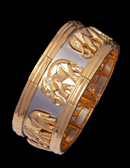 独角鹿西洋古董20世纪晚期欧洲出品18K黄金与白金镶嵌钻石“万象太平”手镯 商品图1