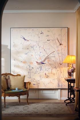 【已售】独角鹿西洋古董20世纪初中国出品传统花鸟主题【锦上添花】粤绣丝绸挂屏