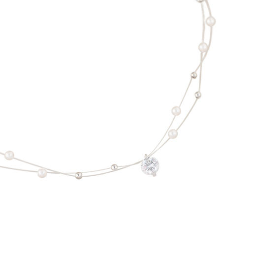 三彩2026新款极简仙气合成珍珠锆石双层项链无链感透明鱼线约会女 商品图3