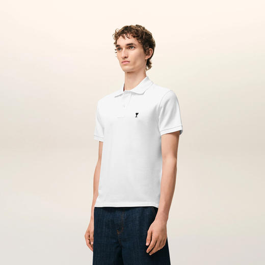 AMI PARIS 男士心形徽标刺绣棉质短袖polo衫 白色 HPL411 760 100 商品图2
