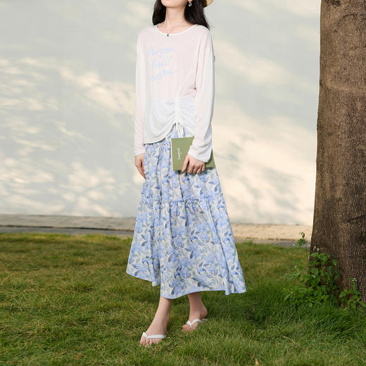 三彩2026春季新款高腰半身裙碎花A字裙长裙大摆宽松垂感S 商品图2