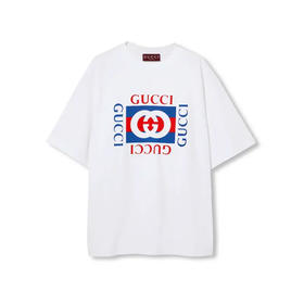 GUCCI 古驰 男士字母徽标印花针织棉质圆领短袖T恤 白色 784361 XJGKA 9074