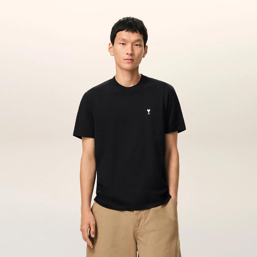 AMI PARIS 男士心形徽标刺绣棉质圆领短袖T恤 黑色 HTS346 724 045 商品图1