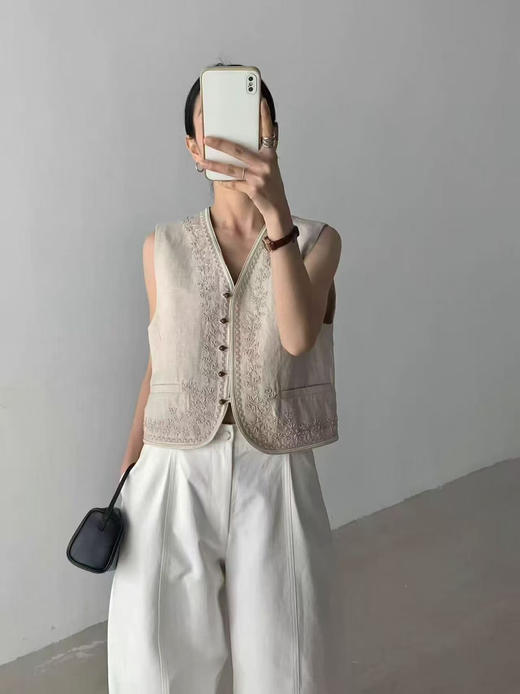 原单重磅重工订珠亚麻背心马甲 商品图2