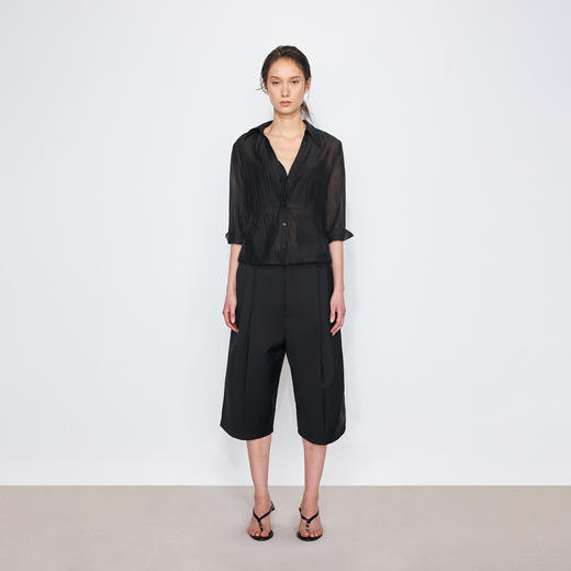 NUTH黑色半透v领系带收腰七分袖衬衫女 商品图3