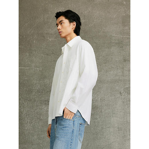 GXG男装 白色拼接设计时尚翻领长袖衬衫25年春季热卖G25X031005 商品图2