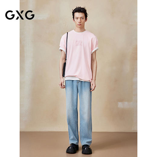 GXG男装 圆领T恤贴布绣短袖针织 2025年夏季热卖G25X442074 商品图1