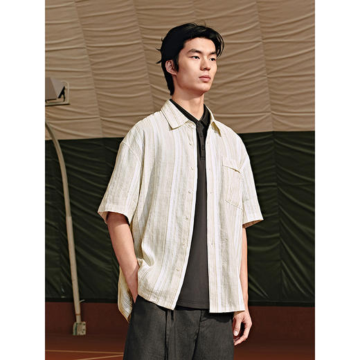 GXG男装 条纹设计休闲衬衫度假风短袖衬衣25年夏季热卖 G25X232024 商品图2