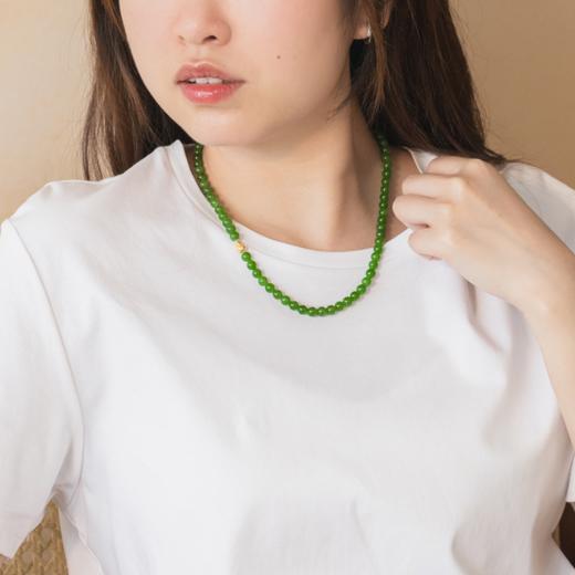 菜菜家千重翠碧玉和田玉项链|俄罗斯碧玉+18k金葫芦，6mm珠串短链，精致百搭显气质 商品图7
