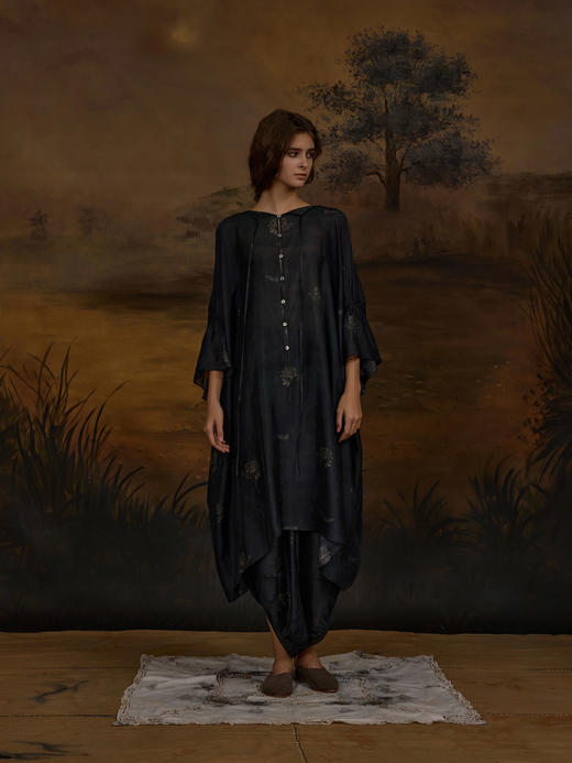 Mutedance 26SS 绀蓝印花真丝连衣裙 商品图0