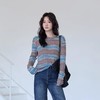 春季上新【衣本素 圆领撞色条纹镂空精纺针织衫】把彩虹穿在身上  多巴胺渐变色调   10%羊毛精纺针织 商品缩略图1