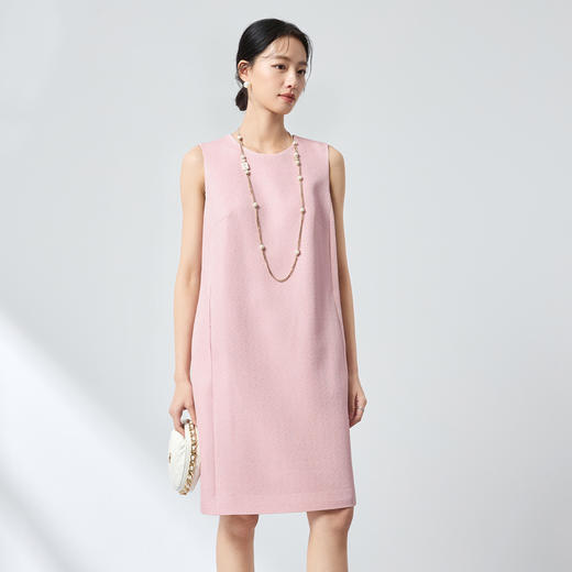 QS原创绵羊毛温柔减龄连衣裙26春新款无袖长裙淡粉气质显瘦百搭2835 商品图0