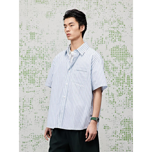GXG男装 条纹衬衫休闲通勤短袖衬衣25夏热卖G25X232013 商品图3