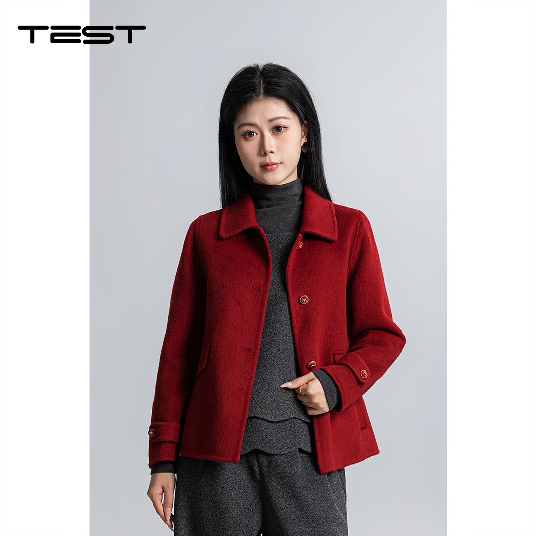 春上新红色双面呢羊毛大衣高级感洋气小个子短款外套2261045