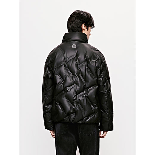 GXG男装 pu压印面包服黑色立领厚外套短款羽绒服 25年冬热卖 商品图3