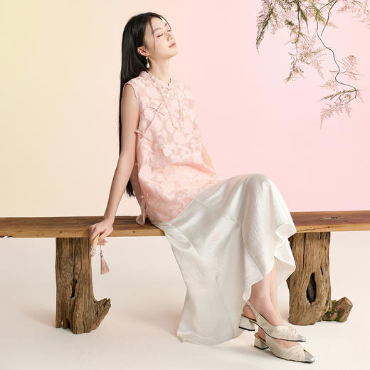 三彩【折枝入画】2026春季新款新中式醋酸半身裙高腰A字裙长裙C 商品图2