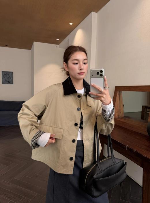 【猎装夹克】精梳长绒棉100%棉定制面料，触感柔软中带硬挺~撞色灯芯绒小翻领+插肩袖设计小短款WD 商品图4