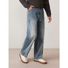 GXG男装 重磅竹节纹理做旧水洗猫须直筒牛仔长裤  2025秋季热卖 商品缩略图2