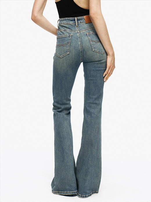 TR她热 超模腿 蓝色灰色复古水洗弹力微喇喇叭显瘦显高牛仔裤 商品图4