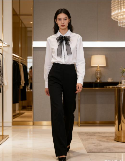 G2000女装SS26商场新款蝴蝶结凉感休闲衬衫61222233 商品图0