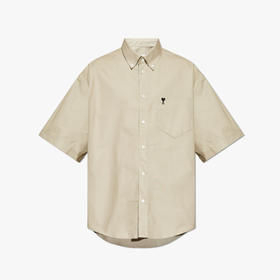 AMI PARIS 男士心形徽标刺绣棉质短袖衬衫 米色 HSH823 CO0210 A036