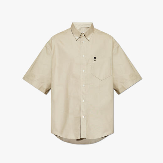 AMI PARIS 男士心形徽标刺绣棉质短袖衬衫 米色 HSH823 CO0210 A036 商品图0