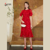 司歌蕾丝收腰鱼尾裙连衣裙喜庆红裙短袖A911047X 商品缩略图4