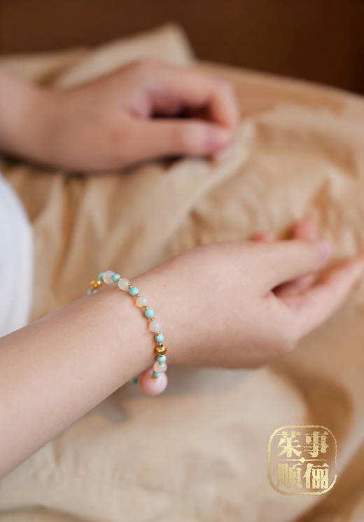 【26年女神樱花季】【茱事顺俪】18k金绿松欧珀手链 商品图1