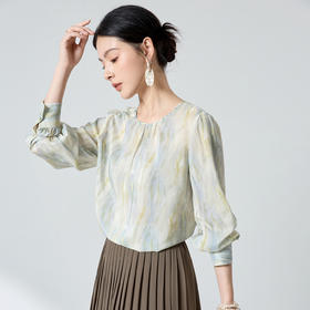 QS真丝茶歇温柔风衬衣女2026春显瘦超仙气质上衣高级感通勤3007