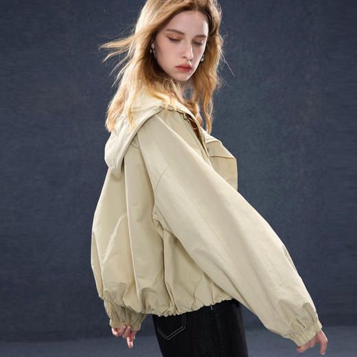 三彩2026春季新款休闲连帽拉链外套宽松廓形开衫简约复古M 商品图1