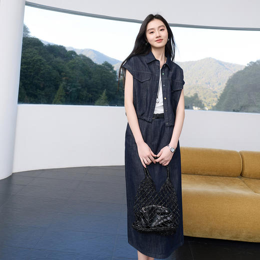 【100棉】三彩2026春季新款通勤牛仔套装上衣半身裙两件套S 商品图1