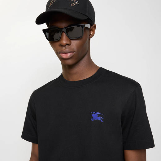 BURBERRY 巴宝莉 男士马术骑士徽标刺绣棉质圆领短袖T恤 黑色 8121702 A1189 商品图1