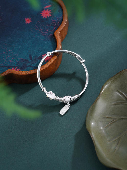 子佩集【喜乐萌猫】银S999童镯【WT000383】儿童KT粉猫2602 商品图7