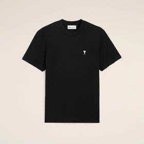 AMI PARIS 男士心形徽标刺绣棉质圆领短袖T恤 黑色 HTS346 724 045