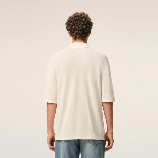 AMI PARIS 中性心形徽标针织贴片棉质短袖polo衫 米白色 UPL428 JE0221 136 商品图4