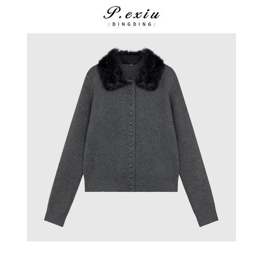 03-2潘依绣丁丁宠粉绵羊毛极简主义可拆卸小湖羊毛领长袖针织开衫Q43547 商品图0